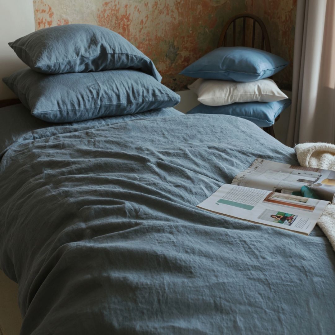 Juego de ropa de cama de lino lavado premium ✨ (1 DC+2 fundas de almohada)