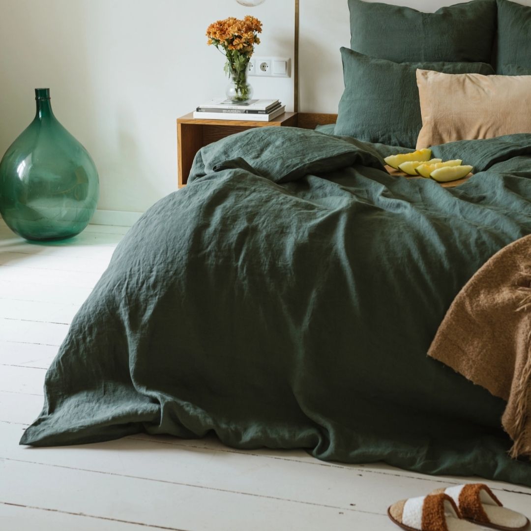 Juego de ropa de cama de lino lavado premium ✨ (1 DC+2 fundas de almohada)