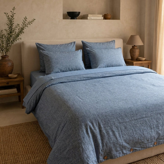 Juego de cama de lino · Chambray — gris azulado (3 piezas)