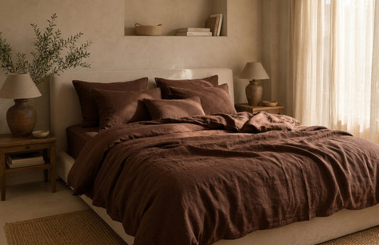Juego de cama de lino · Chocolate (3 piezas)