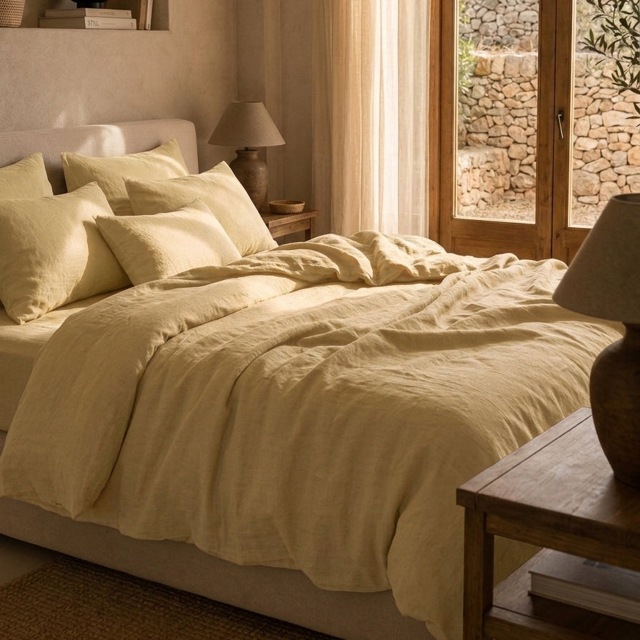Linen Bedding Set · Butter Yellow (3-piece)