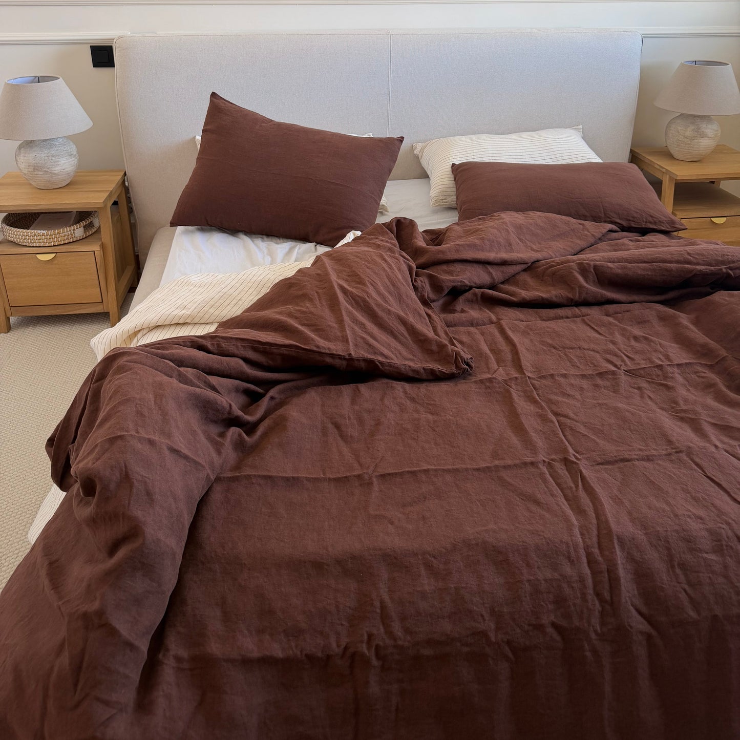 Juego de cama de lino · Chocolate
