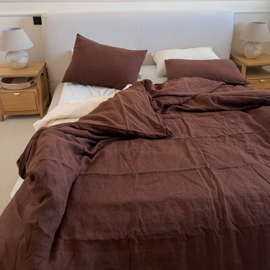 Juego de cama de lino · Chocolate