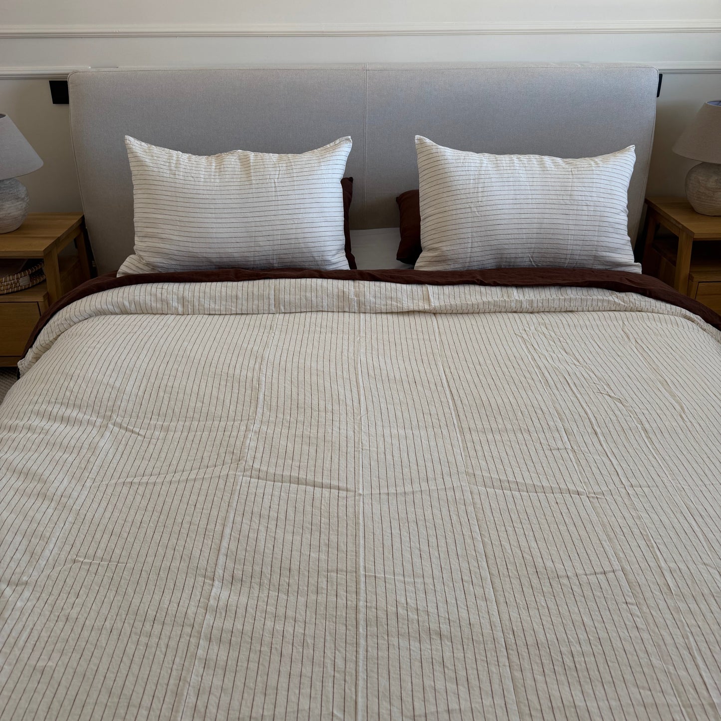 Juego de cama de lino · Rayas Tabaco