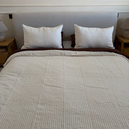 Juego de cama de lino · Rayas Tabaco