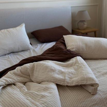 Juego de cama de lino · Rayas Tabaco