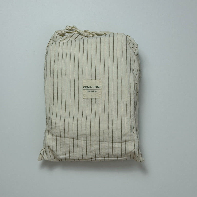 Juego de cama de lino · Rayas Tabaco