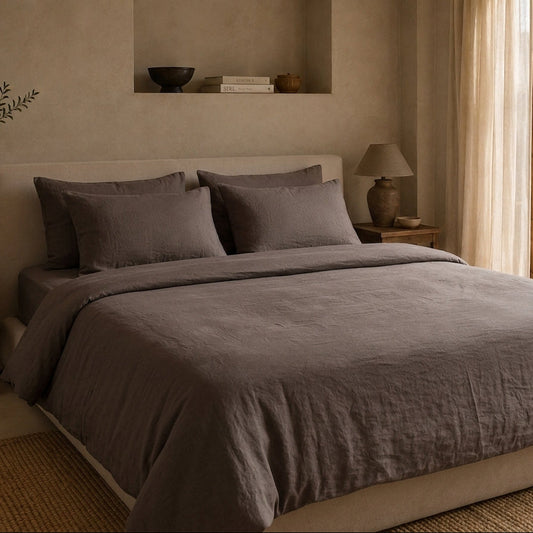 Juego de cama de lino · Oliva Oscuro (3 piezas)