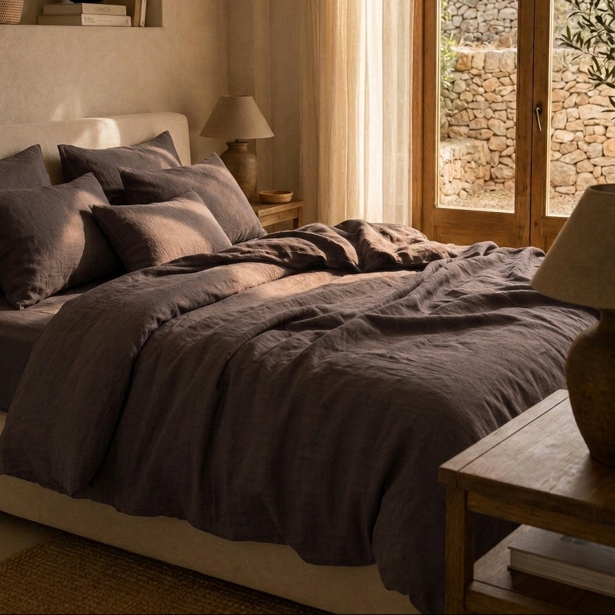 Parure de lit en lin · Vert olive foncé